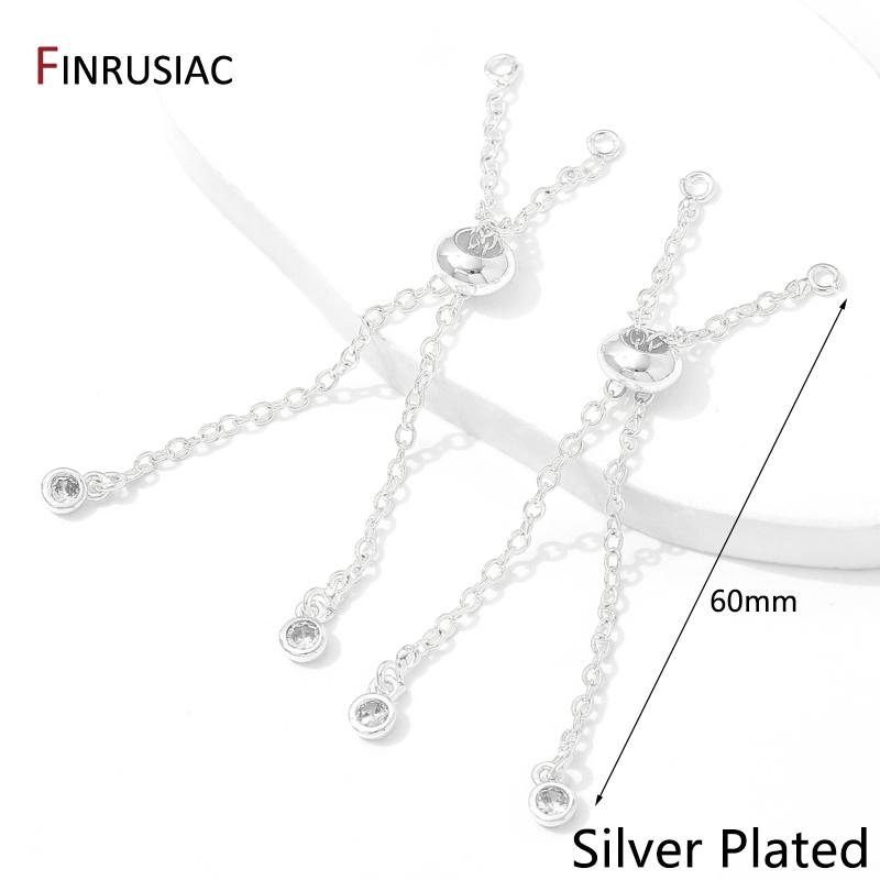 

14/18K Gold Plated Brass With Zircon 6cm Adjustable Bracelet Slider Extender Chains For DIY Bracelet Making Accessories 1 piece