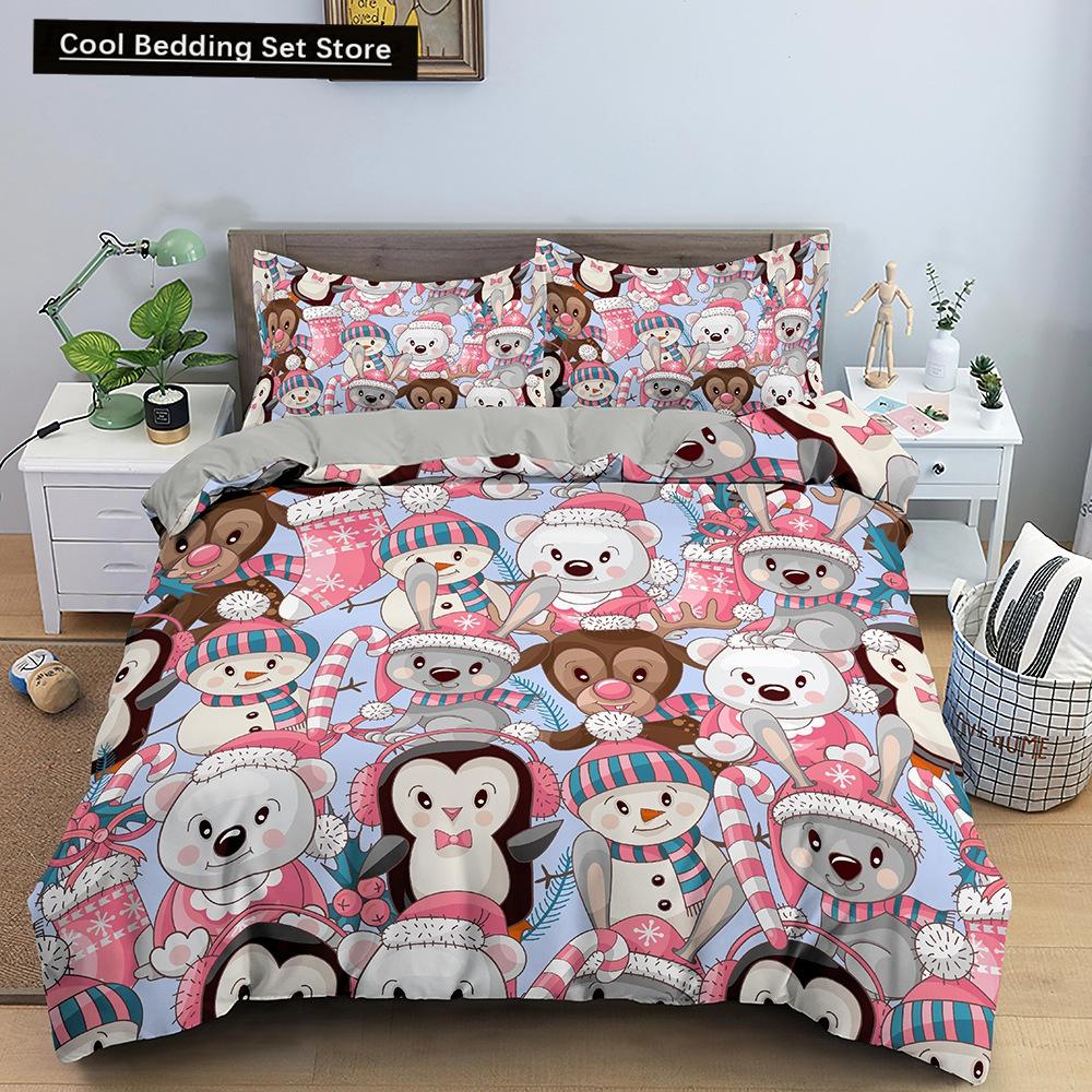 Red Christmas King Queen Duvet Cover Cartoon Santa Claus Bedding Set for Kid Boy Girl Happy Holiday 2/3pcs Polyester Quilt Cover
