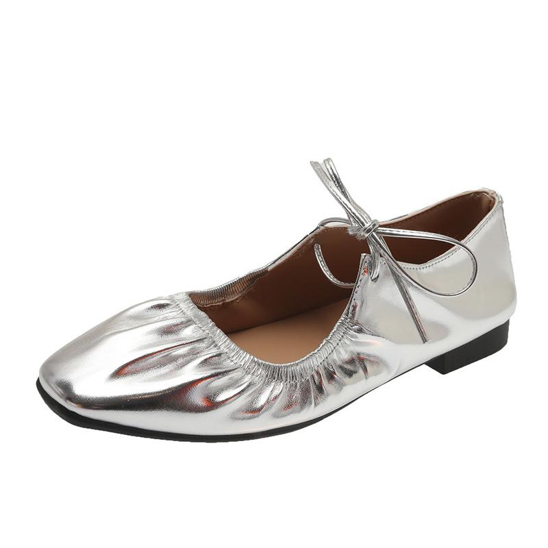 shoes women's new women's shoes spring and autumn square head shallow mouth flat bottom Doudou shoes women's lace-up Mary Jane shoes