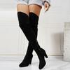 Fashion Autumn Winter New Knee-high Boots Solid Suede Temperament Round Head High-heeled Shoes for Women Sexy Over The Knee Sock Boots