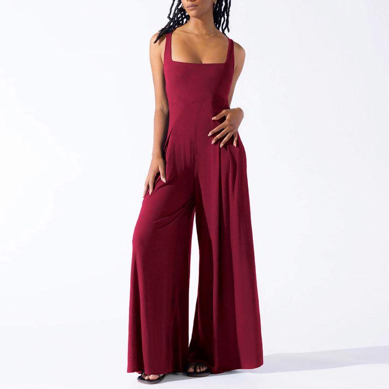 

Solid Color Suspender Wide Leg Jumpsuit Solid Sling Wide Leg Jumpsuit LQ880-Red 2XL