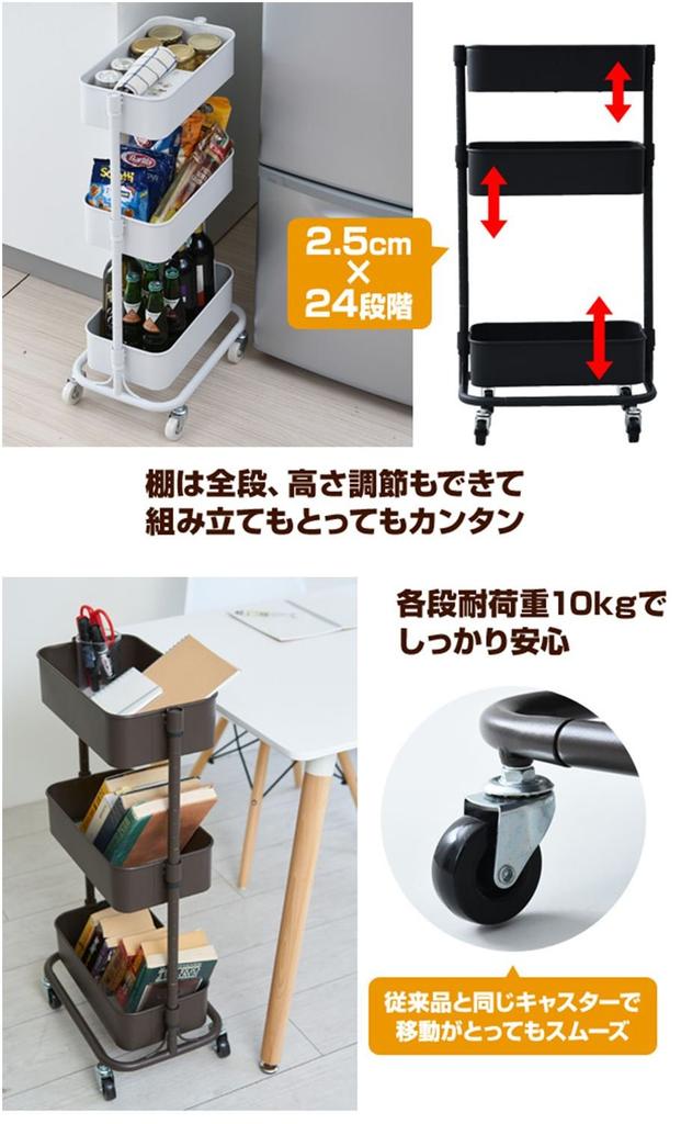 YAMAZEN Slim Kitchen Cart, Height Adjustable, 30kg Load Capacity, Mesh Finish, with Casters, 39.5cm Wide X 27.5cm Deep X 77cm High, Basket Trolley,