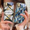 Textura de mármol azul Para Samsung A 01 52S A04 A05S A10 A12 A13 22 23 24 36 42 M02 Note 10 20Ultra 8 9 Funda de teléfono de cristal dorado
