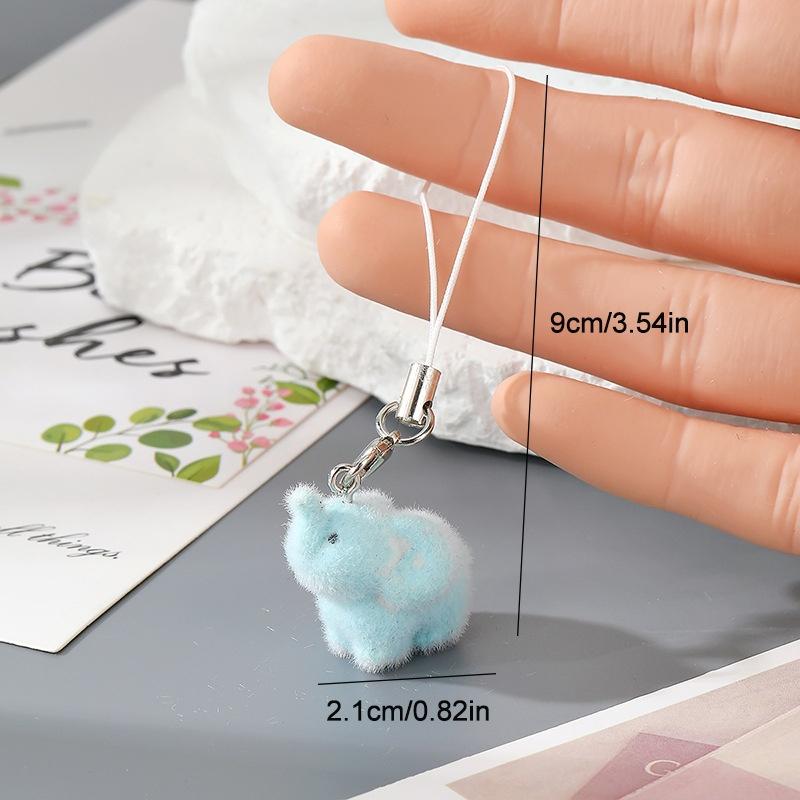 Flocking Penguin Hippopotamus Animal Keychains Phone Lanyard Resin Cute Tiger Beaver Bear Rhinoceros Bag Earphone Case Pendant