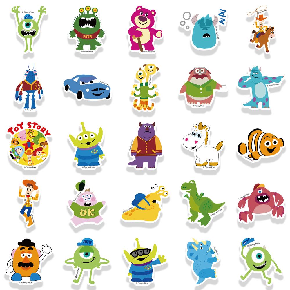 Pixar Animation Sticker Set: 50 Waterproof, Self-Adhesive Sheets for Journals, Scrapbooks, and Decoration, Featuring Popular Cartoon Characters.