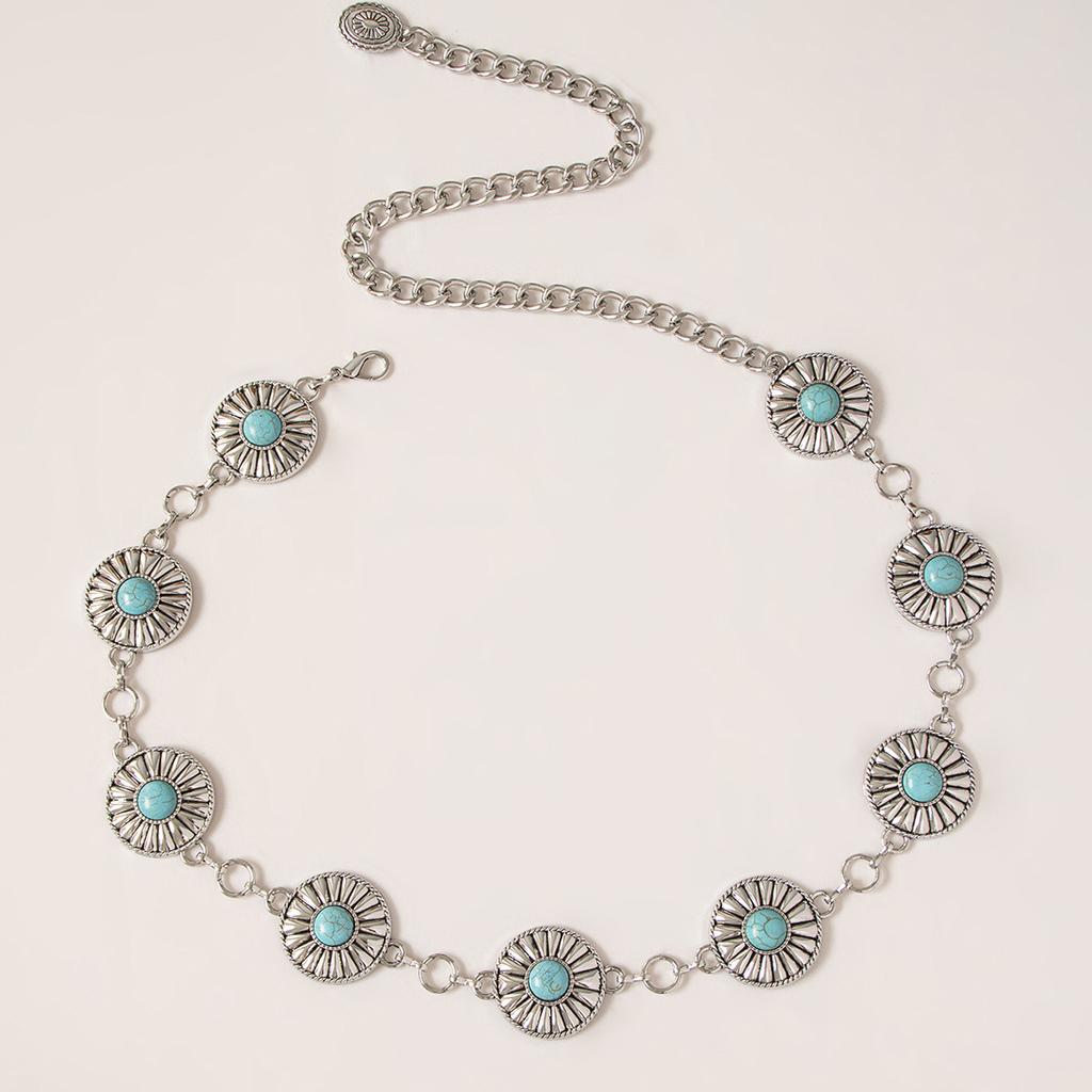 Spring New Heavy Industry Thick Thick Chain Turquoise Western Style Women's High-end Waist Chain Metal Ethnic Style Belt