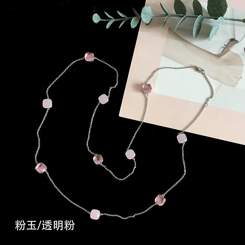 Fashion Beaded Necklaces Long Sweater Chain Necklace Faceted Colorful Candy Fruit Sugar Pendant Crystal Necklace Stainless Steel