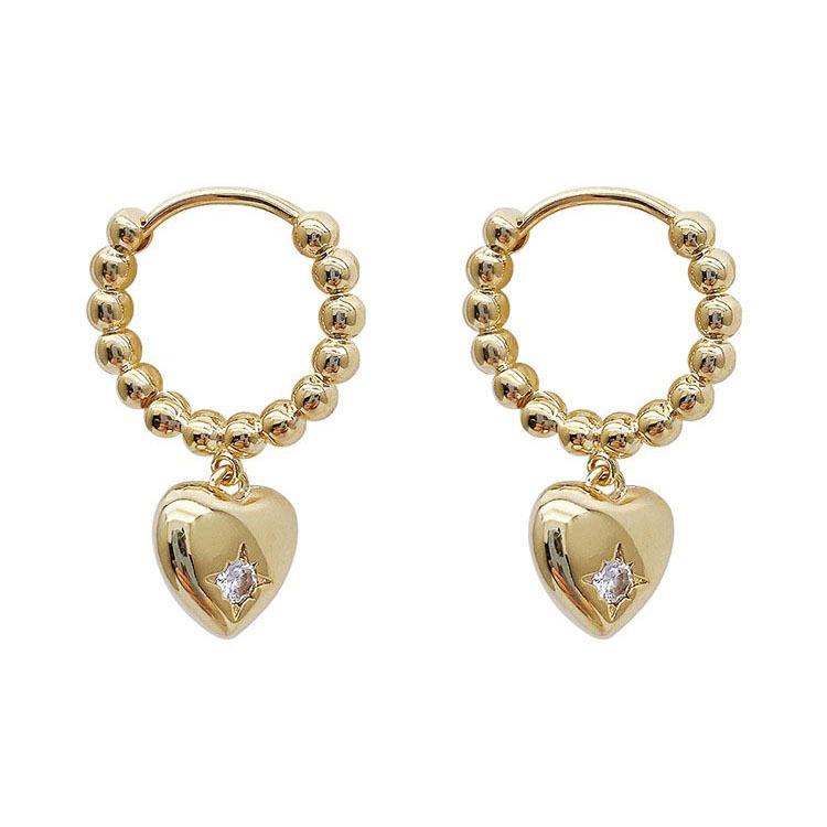 Hoop Gold Heart Earrings For Women Contemporary Geometric Circle Design
