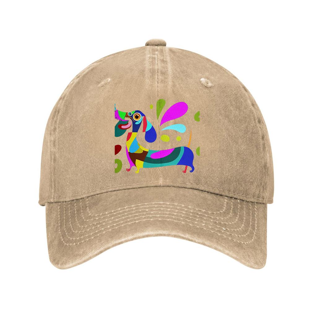 Colorful Abstract Dachshund Dog Print Cotton Baseball Cap Adjustable Curved Brim Dad Hat Casual