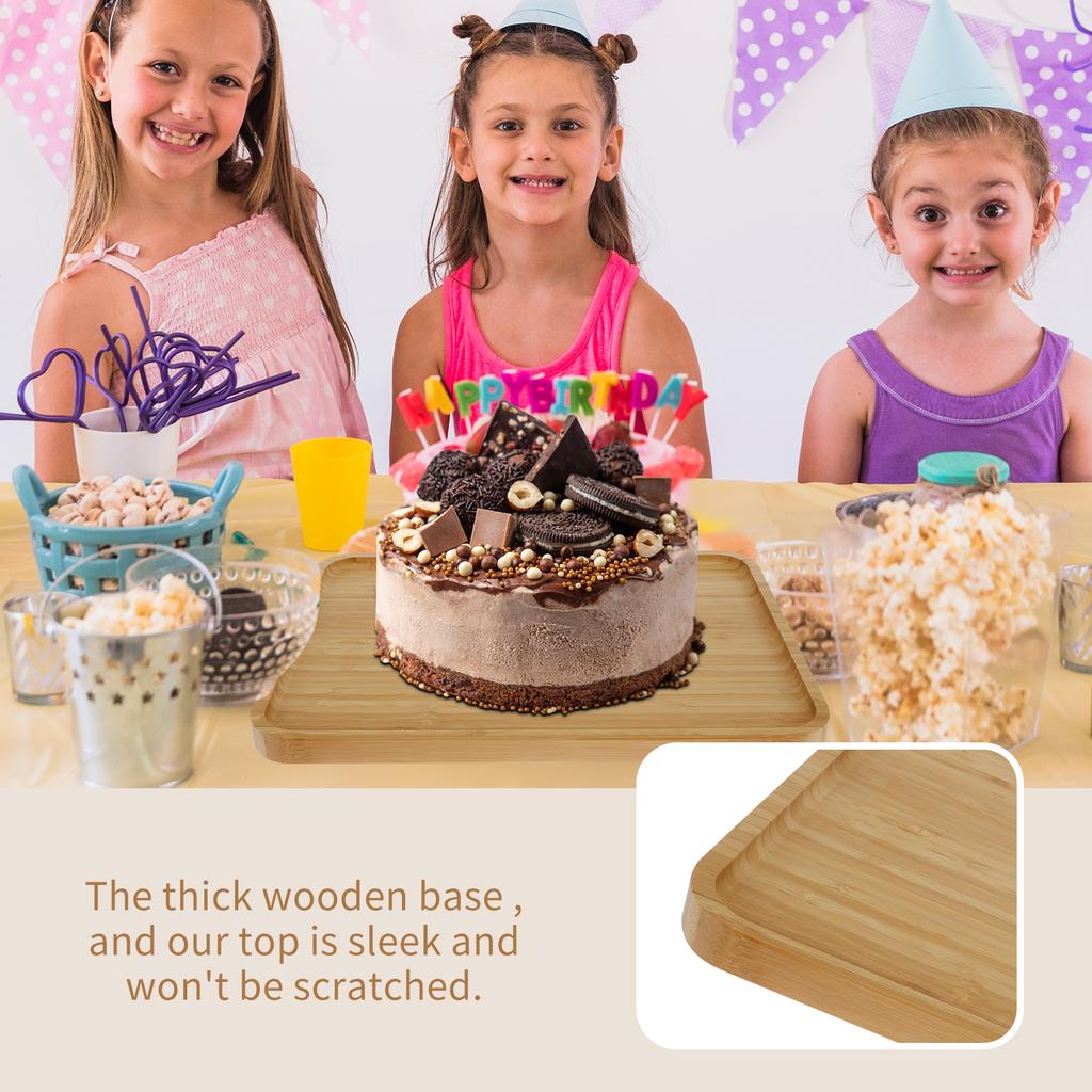Bamboo Wood Cake Stand Rectangular/Round Snack Display Server Tray with Dust Cover Portable Dessert Plate for Small Party Picnic
