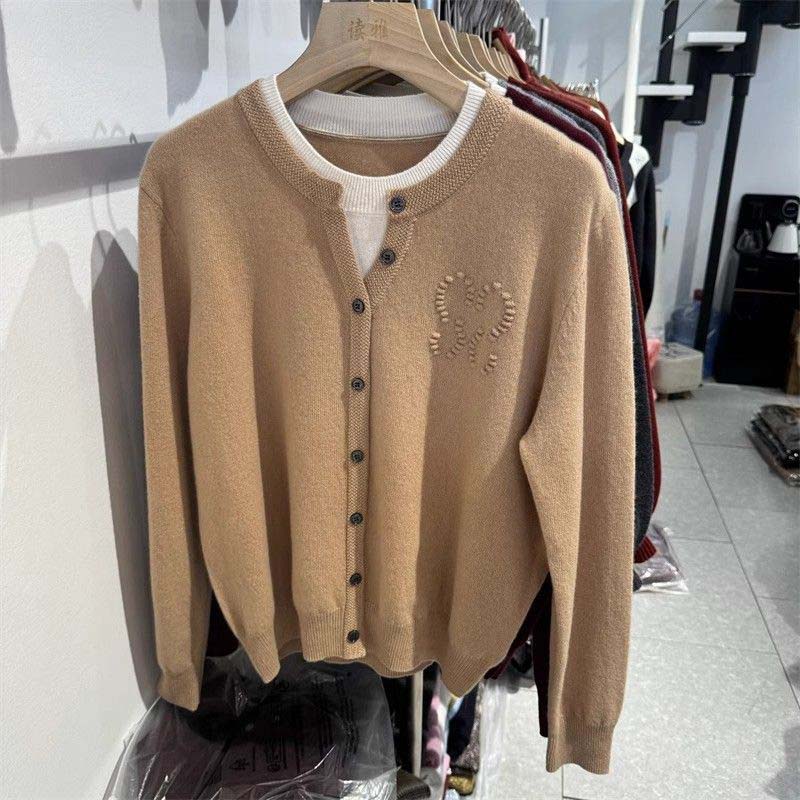 

Sweater for Women Autumn Winter Faux Two-Piece Pullover Warm Knitted Stretchy Long Sleeve Tops XL коричневый