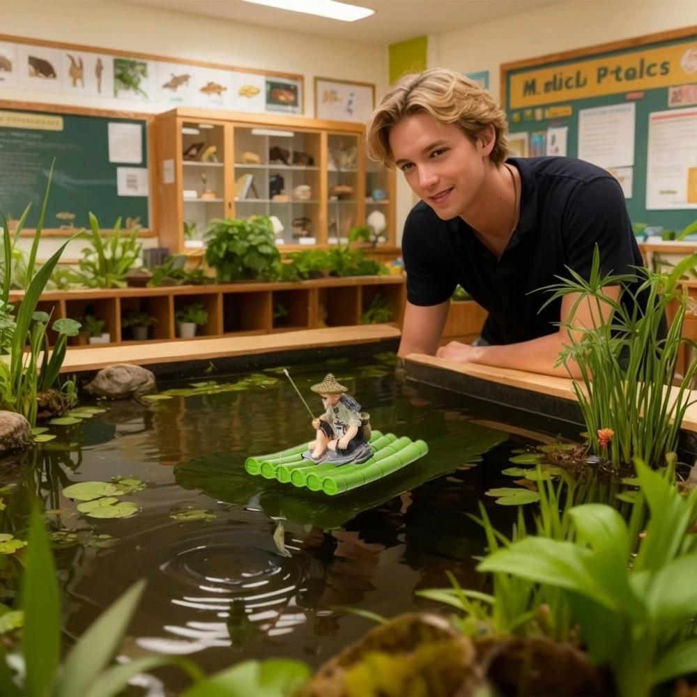 Realistic Fisherman Figurine Auto-Floating Fish Tank Decorations Landscaping Crafts  Office