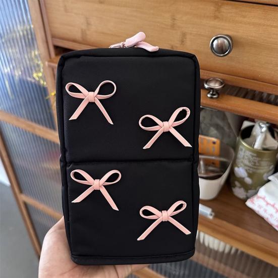 Makeup Bag Folding Multi-Part Cosmetic Storage Bag with Pink Bow Decoration Large Capacity Makeup Case