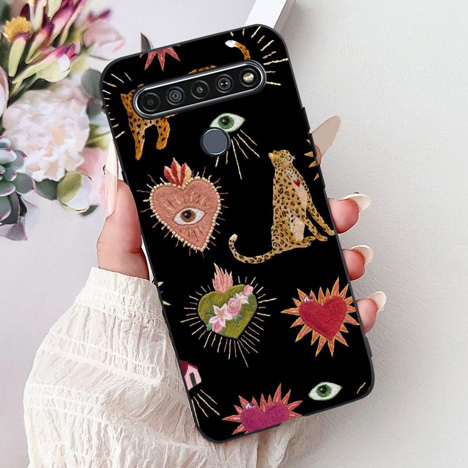 For LG K41S K51S 2020 Elegant Floral Cat Printed Phone Case For LG K41S K51S LM-K410 LM-K510 Black Silicone Soft Cases