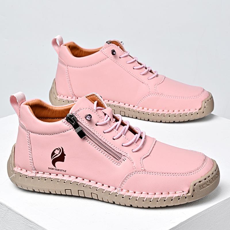 Women's 2025 Spring/Autumn High-Top Leather Martin Boots – Soft Sole, Trendy Casual Design for Couples