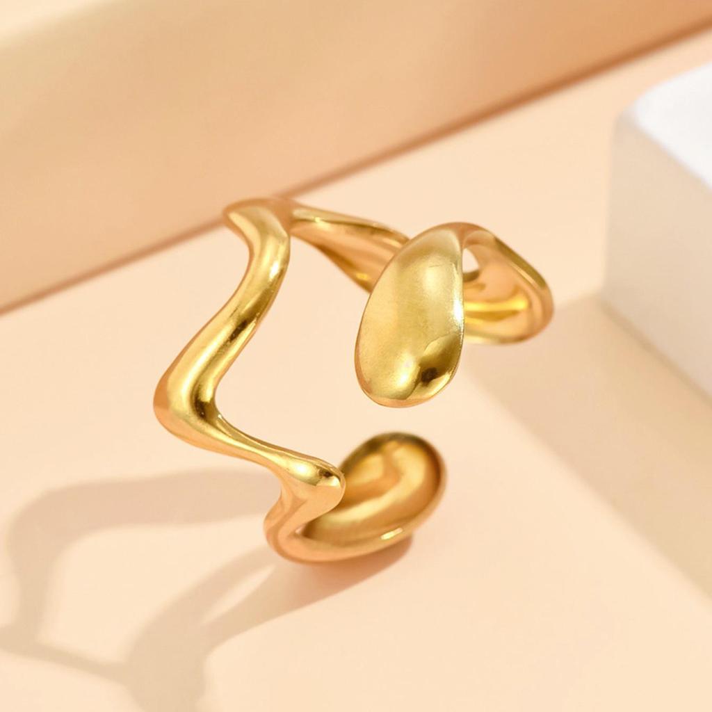Geometric Irregular Open Design Adjustable Stainless Steel Ring In Artistic Cold Style
