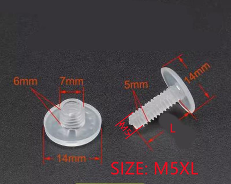 20 Sets M5*8/10/12/15/20 Large Flat Nylon Plastic Chicago Screws Nails Studs Snap Rivets for Photo Album Butt Account Book Screw