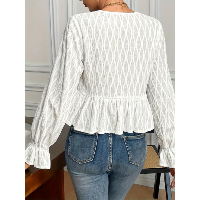 Women S Long Sleeve Lace Up Casual Solid Color Blouse