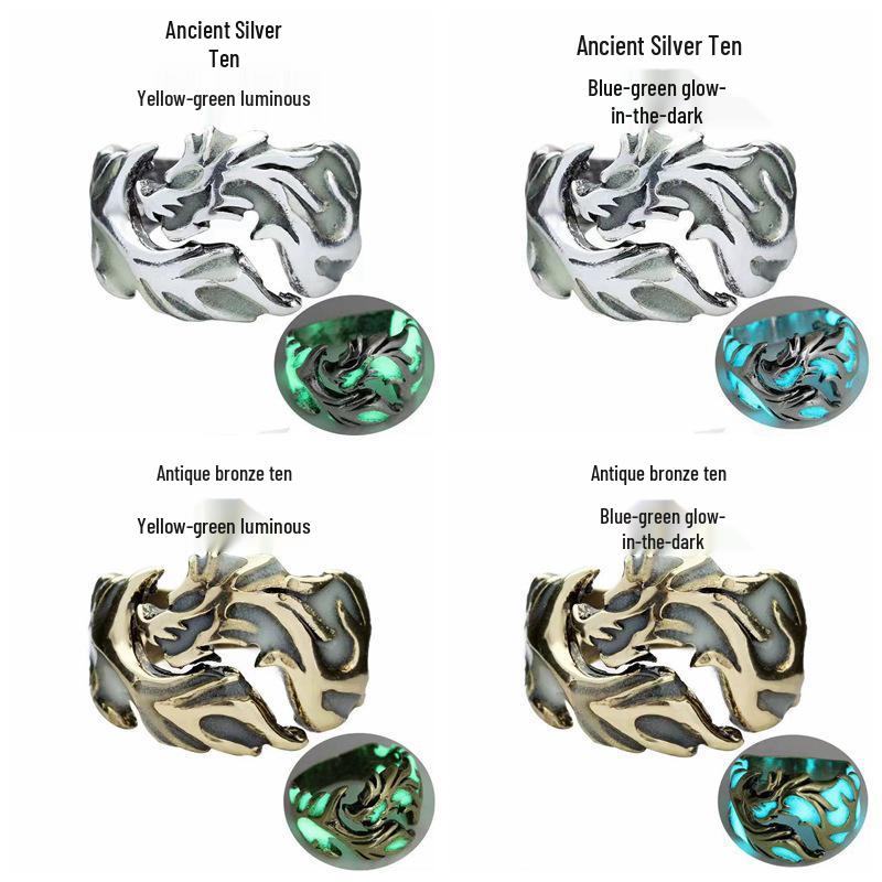 New Luminous Dragon Pattern Wide Band Ring for Men and Women - Ethnic Chinese Style, Large Size, and Perfect for Couples