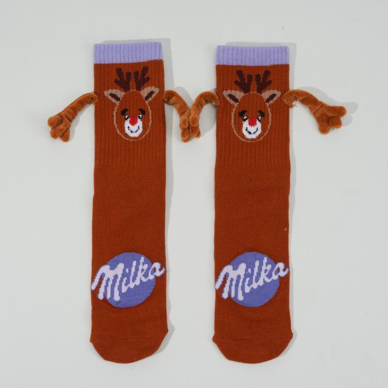 

Рождественские носки «Рука в руке», носки средней длины, милые теплые хлопковые носки, рождественские носки «Рука в руке», женские осенне-зимние