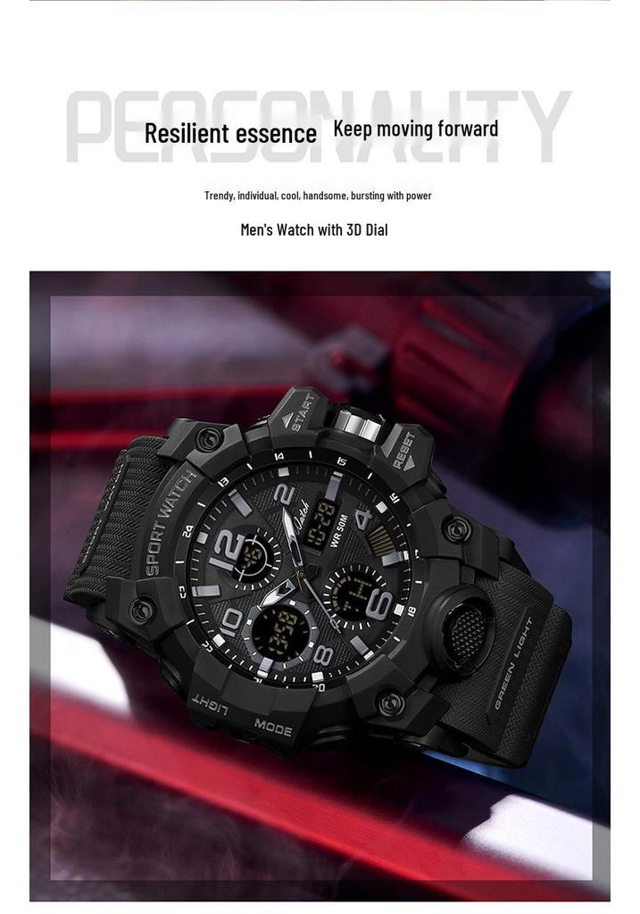 Men's Multi-Functional Waterproof Dual Display Outdoor Sports Watch for Mountaineering and Running