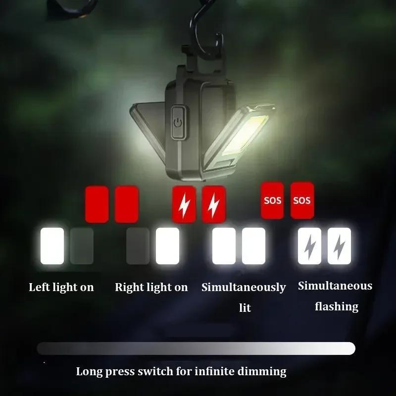 Mini COB Schlüsselanhänger Arbeitslicht mit doppelter Lichtquelle, 5 Modi, wiederaufladbar, hohe Lumen, tragbares LED-Licht für Camping, Wandern, Laufen