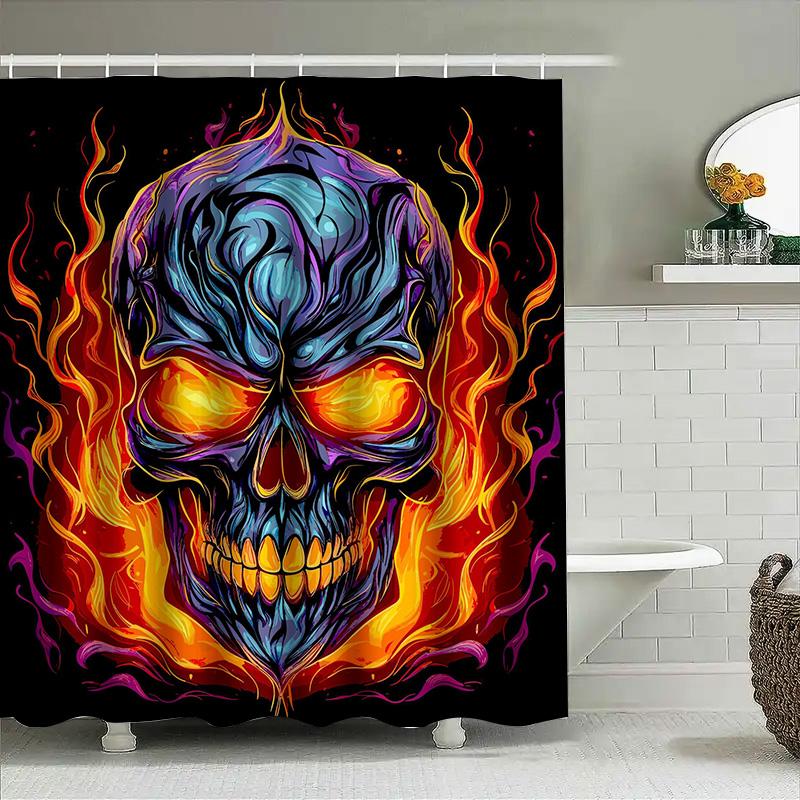 

Tuniu Dark Skull Flame Shower Curtain Cool Horror Design, Scary Skull Art, Unique Bathroom Decor W60H190(CM)-1 Pcs