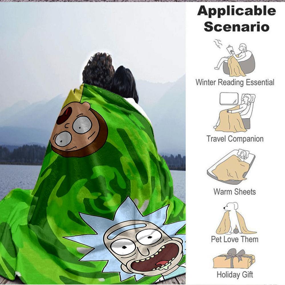 1 pezzo Coperta Rick and Morty Leggera in Flanella Plaid per Divano, Letto, Viaggio, Campeggio, Soggiorno, Ufficio, Divano, Sedia e Letto