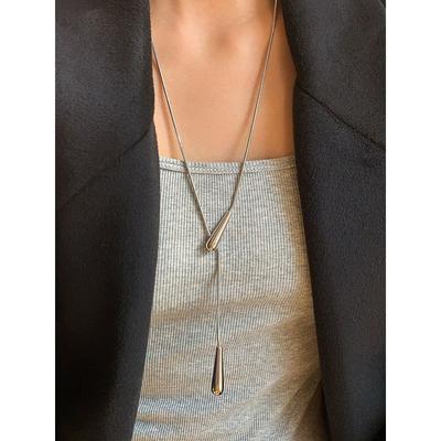 Long Gold and Silver Color Adjustable Snake Bone Chain Water Drop Necklace Women's Accessory for Spring and Summer, High-End and Elegant Sweater Chain