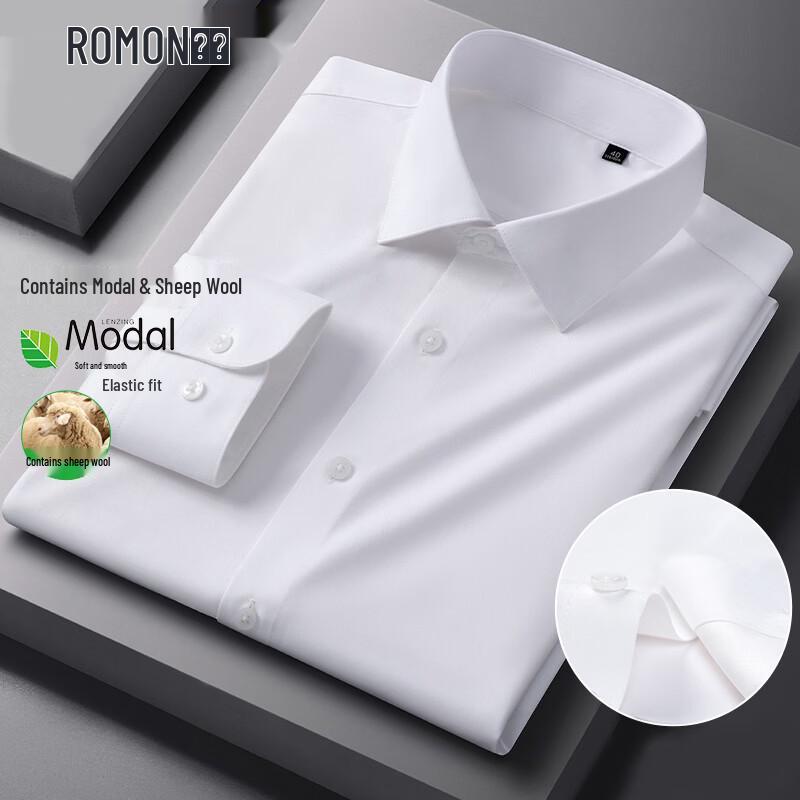 ROMON Men's Long Sleeve Wrinkle-Free Dress Shirt