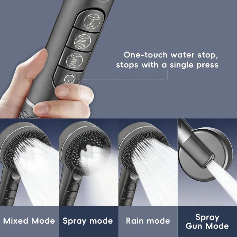 Shower Head Bathroom Showers High-Pressure Gun Gray Shower Head 4 Modes Water Saving Handheld for Bathroom Accessories
