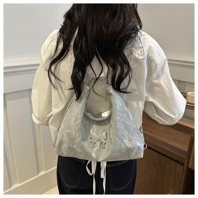 Women's Faux Leather Butterfly Backpack 2026 New Chain Shoulder Crossbody Bag Large Capacity Student School Bookbag