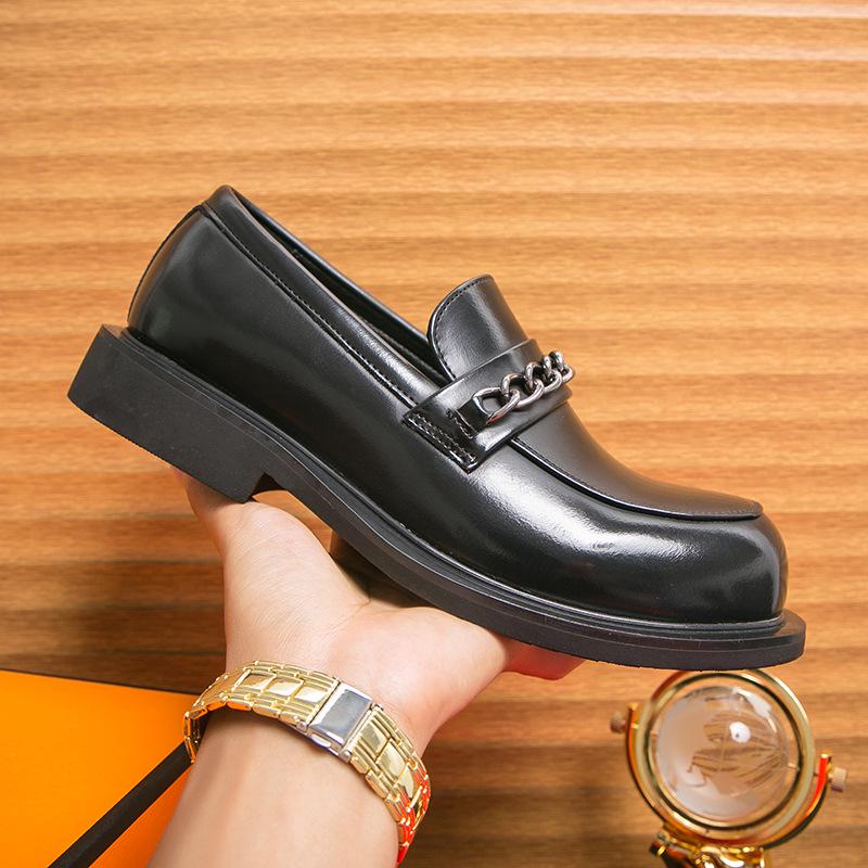 Men s Korean Style Metal Thick Sole Loafers - Casual Leather Shoes for Nightclub and Business 38 чёрный