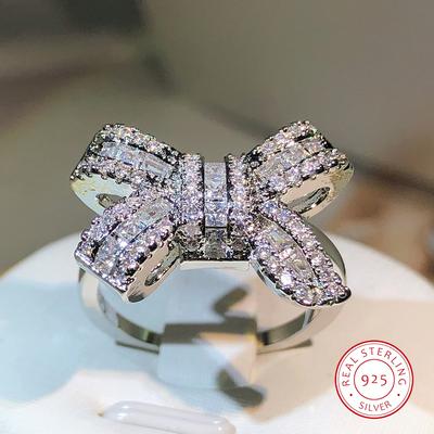 Silberfarbene Schleife Schleifenknoten Bling Zirkonstein Ringe für Damen Mode Hochzeit Verlobungsschmuck