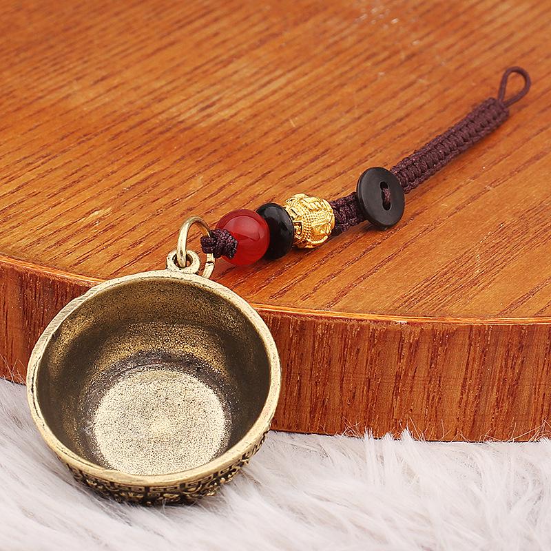 Brass Cornucopia Keychain Ruyi Yuanbao Pendant with Handmade Woven Rope