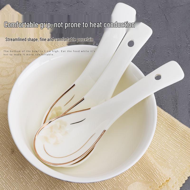 Set of 10 Chinese Style Ceramic Soup Spoons, New Bone China, Practical for Eating and Teaspoons.