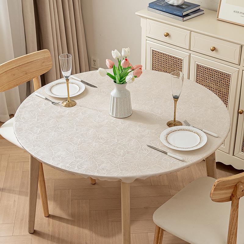 Non-Slip Waterproof Round Table Cover: Elastic, Oilproof, Anti-Scalding, Wash-Free Tablecloth for Dining Tables.