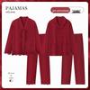 Red Double-Layer Cotton Couple Pajamas - Women's Wedding Homewear for Spring & Autumn