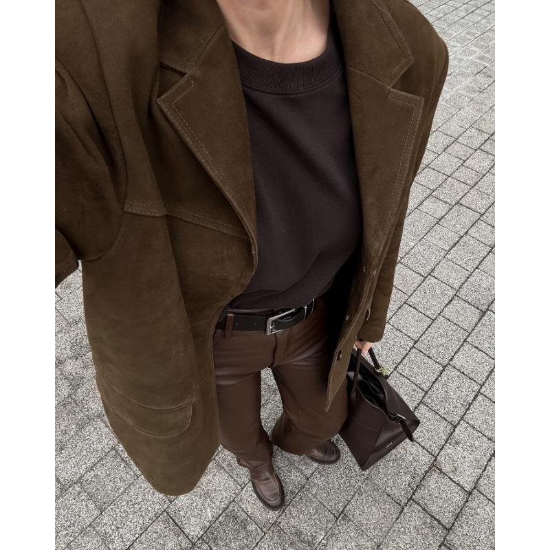 Damen Vintage Verdickt Mittellang Umlegekragen Wildleder Pendler Wintermantel Jacke