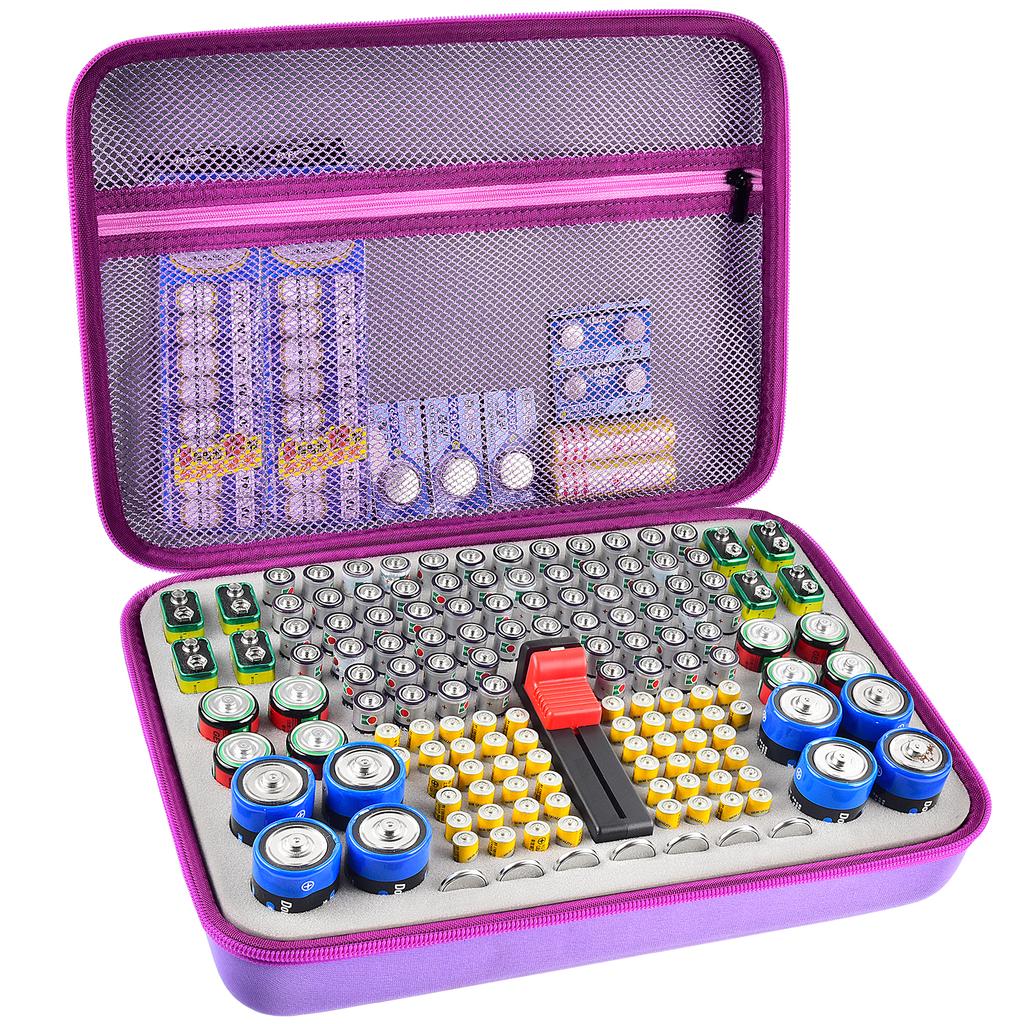 Battery Organizer Case With Tester Holds 150+ AA AAA 9V C D Lithium Button Batteries Hard Shell For Home Garage Batteries