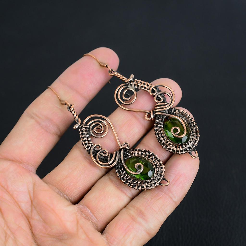 Peridot Earrings Gemstone Jewelry, 999 Copper Wire Wrapped Earrings, Handmade Jewelry Birthstone Earrings, Gift For Him