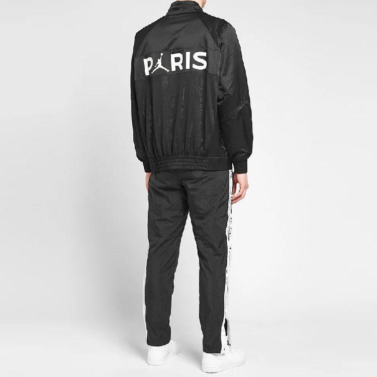 Jordan X PSG Co-Branded Letter Print Long Sleeve Zip Jacket Men Jacket Black BQ8369-010