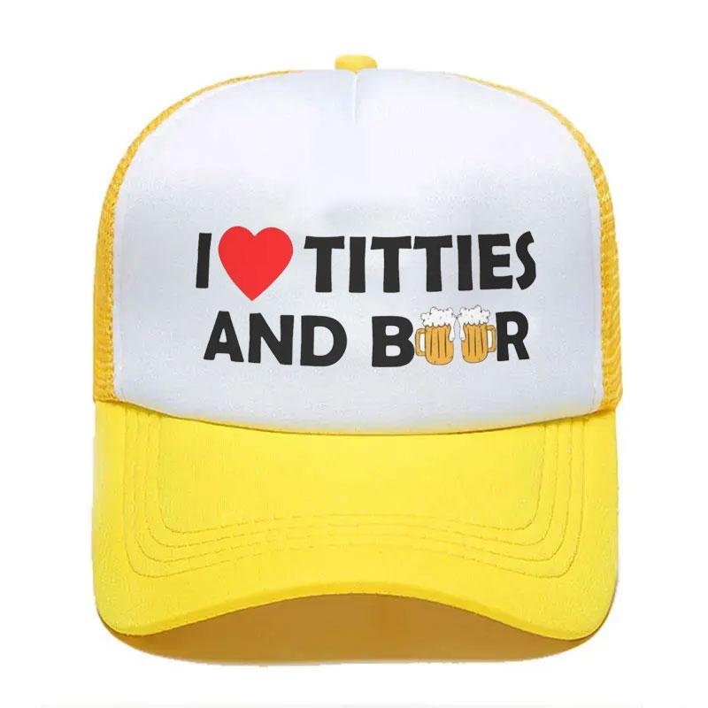New Fashion Unisex I Heart Titties And Beer Trucker Hat Adult Adjustable Baseball Cap for Unisex Women Snapback Caps dropshipping