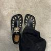 Commuter leather shoes men's and women's niche casual loafers retro woven design square head derby shoes
