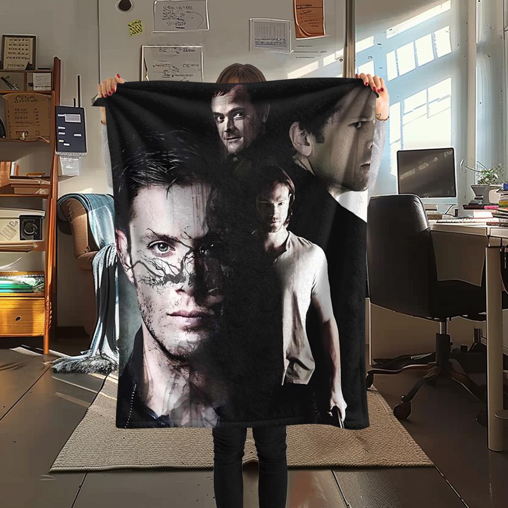 1Pc Supernatural Brothers Print Flannel Blanket, High quality Comfortable for All Seasons, Home Decor, Warmth and Comfort, Perfect for Christmas Gifts