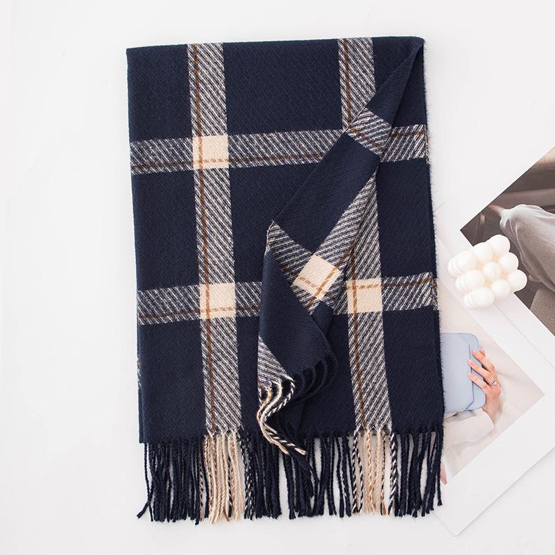 

Checkered thickened warm scarf for women versatile for both sides student scarf faux cashmere dual-purpose large shawl Korean version 67*200cm