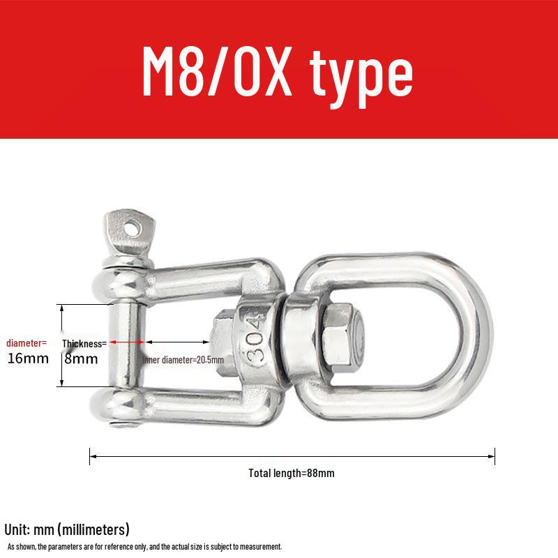 304 Stainless Steel Swivel Chain Shackle for Dog Chains and Connectors (M4, M5, M6, M8).