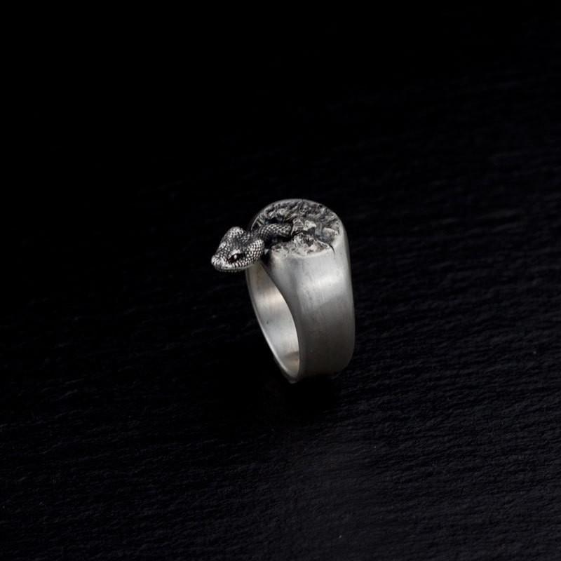 Handmade Vintage Snake Zodiac Ring Adjustable Open Band Copper Unisex Wide Statement Women Men