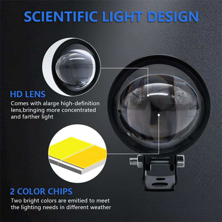 Pair 60W LED Motorcycle Fog Lights Headlight Spotlights Work Lamp Fisheye Lens