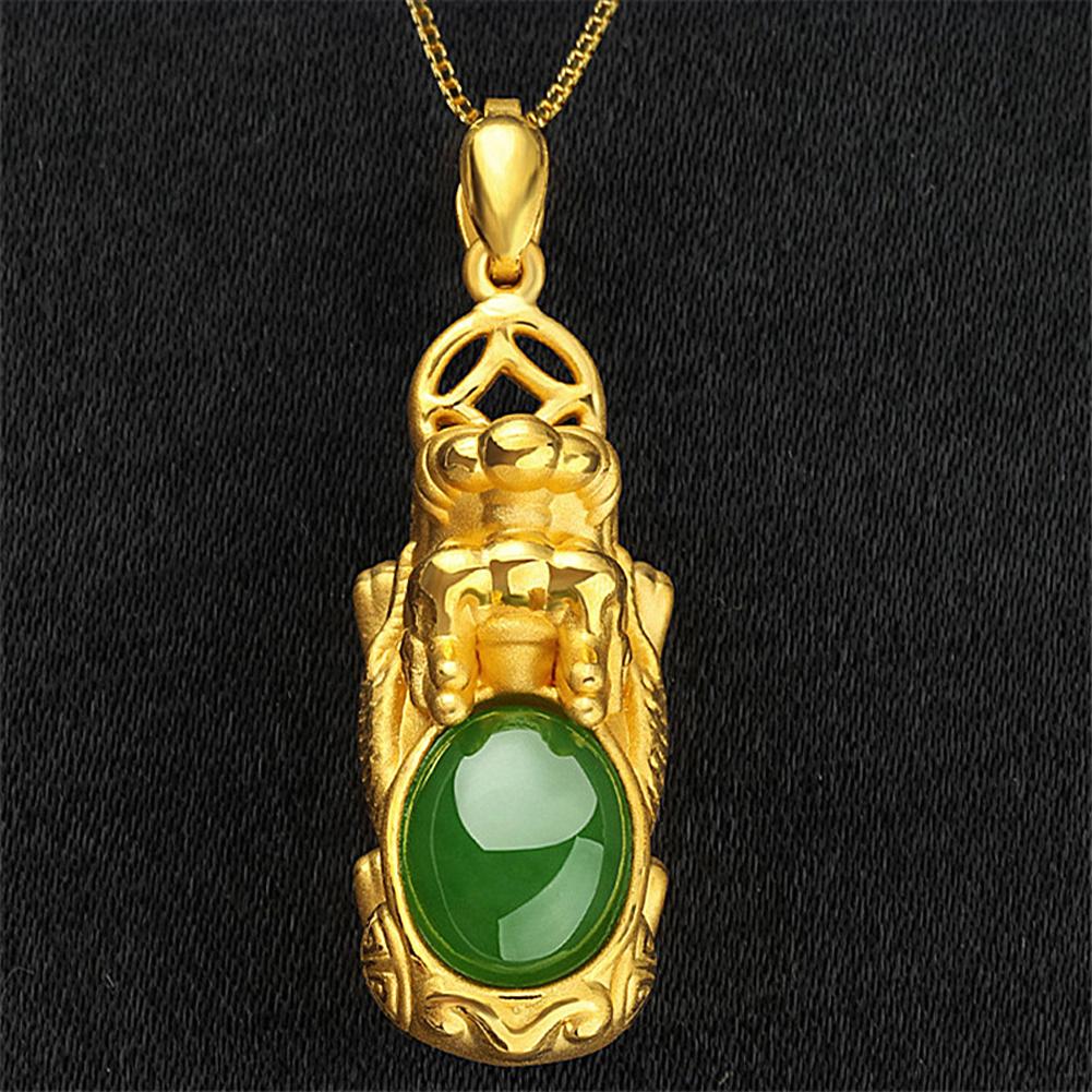 Feng Shui Pi Xiu Pendant Necklace Gold Inlaid Nephrite  Pi Xiu Good Luck Auspicious Pendant For Men Women